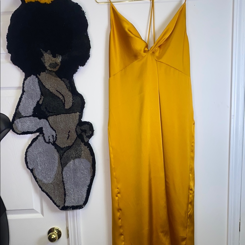 Express Yellow-Gold Satin Midi Slip Dress with Luxurious Design